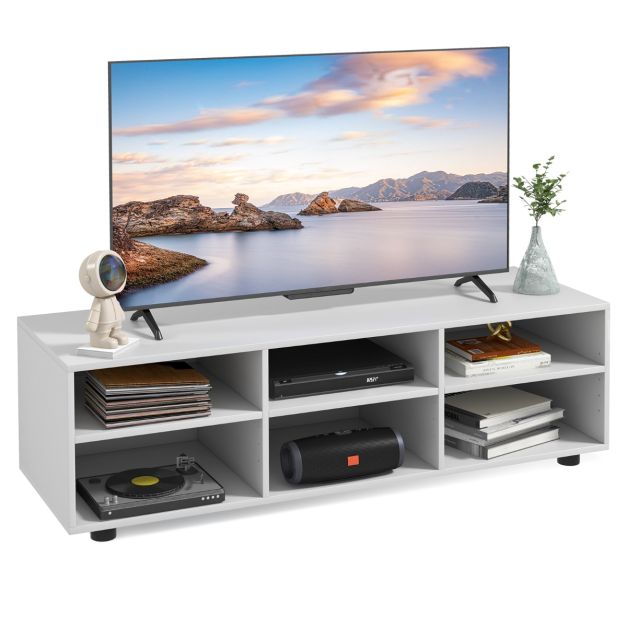 Supporto TV per casa con 6 scomparti e 5 ripiani regolabili, Tavolo console  TV in legno per soggiorno Bianco - Costway