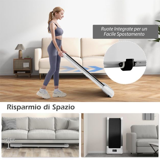 UMAY Tapis Roulant Elettrico Pieghevole con Inclinazione 10KM/H, 16% Tapis Roulant Salvaspazio Elettrico, Schermo LED, Telecomando, Tapirulan da Casa 3.0 CV, Mini Walking Pad, Carico Massima 136KG