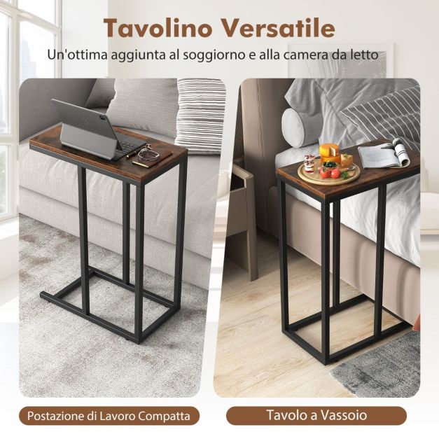 Tavolino A Forma Di C Rotondo Con Struttura In Metallo | Tavolino Da Divano Per Snack E Computer | Comodino Salvaspazio Per Soggiorno E Camera | 30x30x59,4 Cm - 3