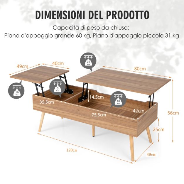 Tavolino Rotondo D&H FURNIMMT 50 Cm 2 Ripiani In Legno E Metallo, Marrone/nero, Per Piccoli Spazi - 6