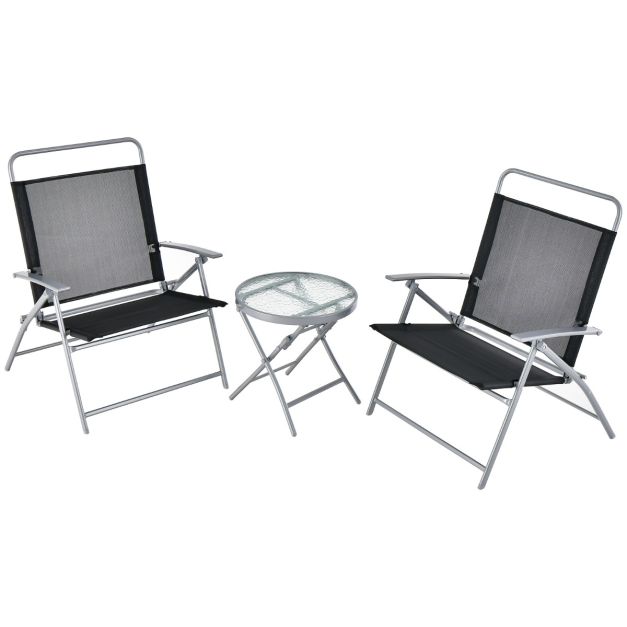 Tavolino e sedie pieghevoli da esterno, Set mobili pieghevole portatile con  sedili larghi e telaio in metallo - Costway