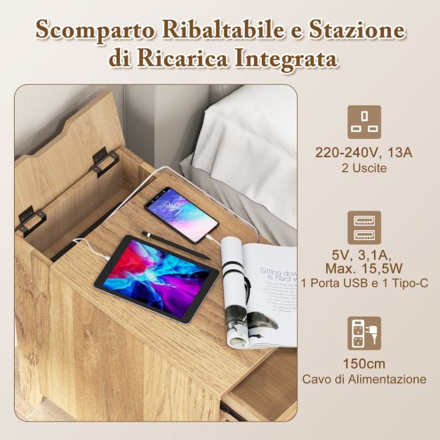 Tavolino Con Stazione Di Ricarica – 2 Prese + 2 USB, Cassetti