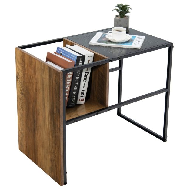 Tavolino A Forma Di C GENDLTHIJ Per Divano - Altezza Regolabile Da 45 A 80 Cm, Piano Girevole 360°, Nero Lucido