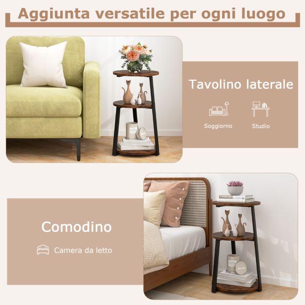 Tavolino Rotondo Moderno In Metallo Nero, Diametro 40 Cm, Con Ripiano Aperto, Comodino Da Salotto E Camera Da Letto, Piedini Antiscivolo, Facile Montaggio - 3
