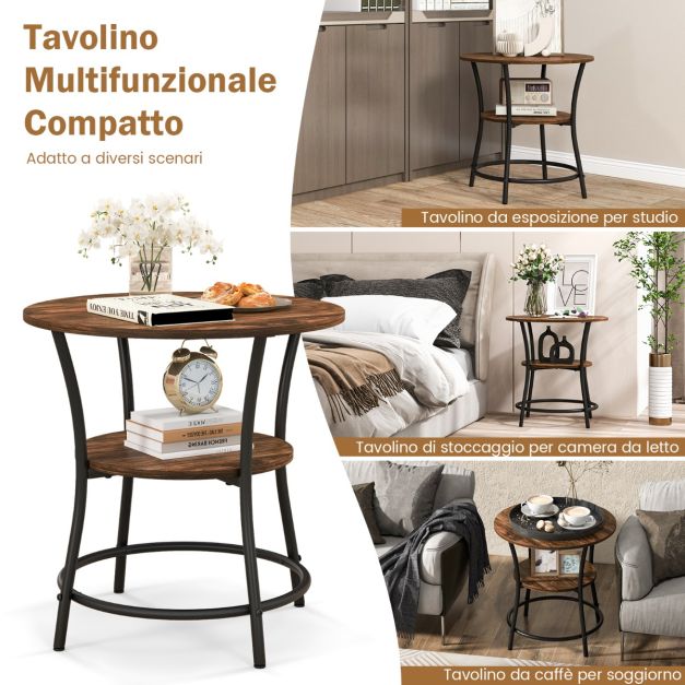 Tavolino Rotondo In Legno Con Due Ripiani – Diametro 35 Cm, Altezza 40 Cm, Per Soggiorno, Camera Da Letto O Piante - 6