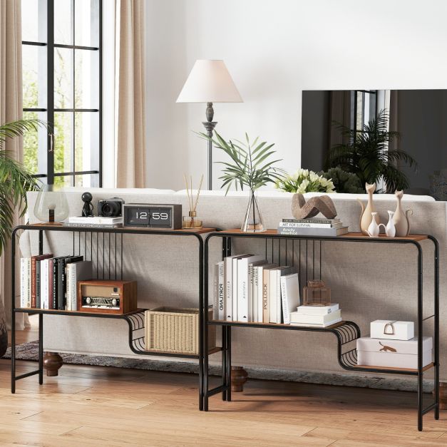 Tavolo Consolle Stretto Con Porte USB HOMERECOMMEND 178x20x71 Cm - Stazione Di Ricarica Per Corridoio O Dietro Divano