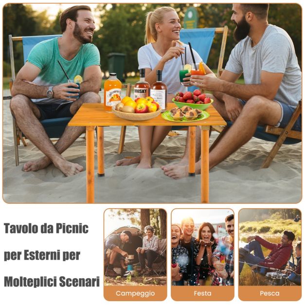 your GEAR Portofino L – Tavolo da campeggio, tavolo pieghevole, tavolo in bambù regolabile in altezza per 4 persone
