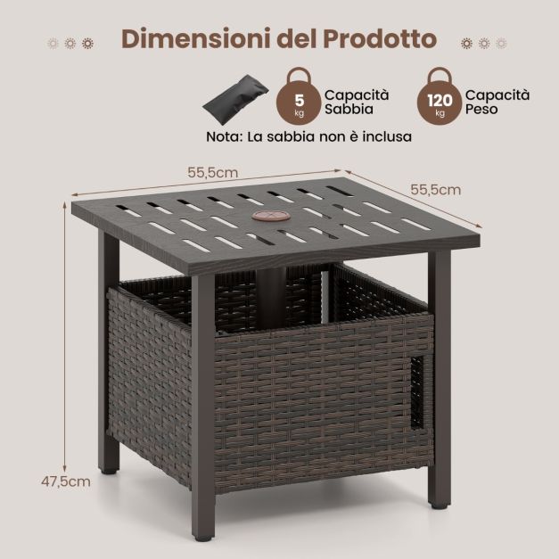 Tavolino Da Esterno Pieghevole In Vetro Temperato - Mobiletto Da Giardino, Balcone E Terrazza, Marrone, 45x45 Cm, Portata 22,7 Kg - 5