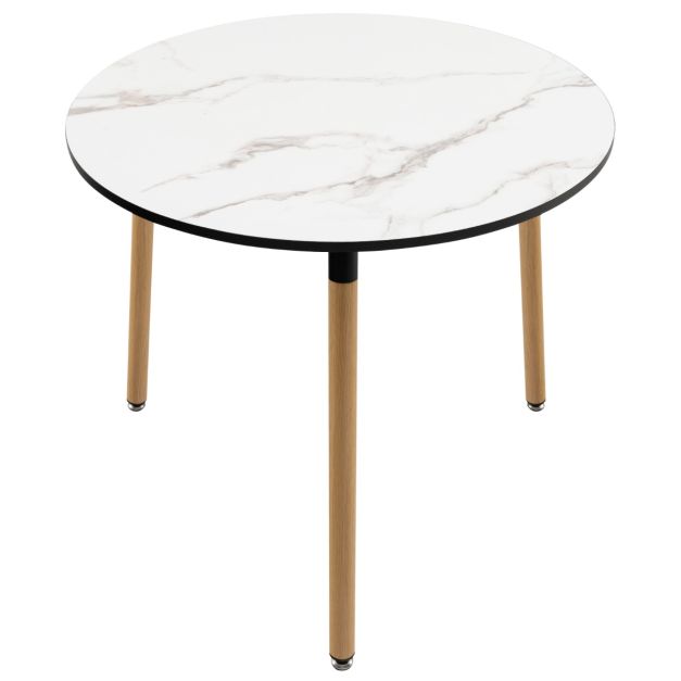 Tavolo da pranzo rotondo in finto marmo con piano gambe in acciaio  antiruggine, Tavolo laterale Bianco - Costway