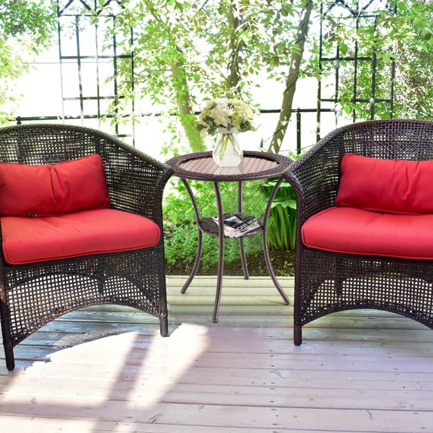 Tavolino Da Caffè Rotondo In Rattan E Vetro – 4 Gambe In Legno Massello – Diametro 86 X 45 Cm – Colore Oro – Per Soggiorno E Camera Da Letto - 2