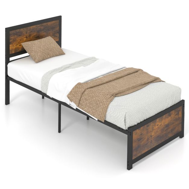 Yaheetech Set di 2 Struttura Letto Singolo in Ferro Battuto a Doghe in Metallo Stile Moderno