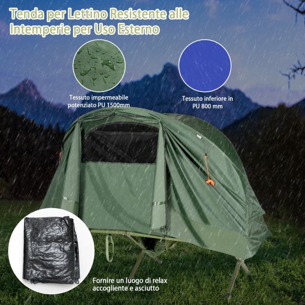 Tenda Da Campeggio Rialzata Per 1 Persona – Combinazione Con Lettino, Antizanzare – Pesca E Caccia