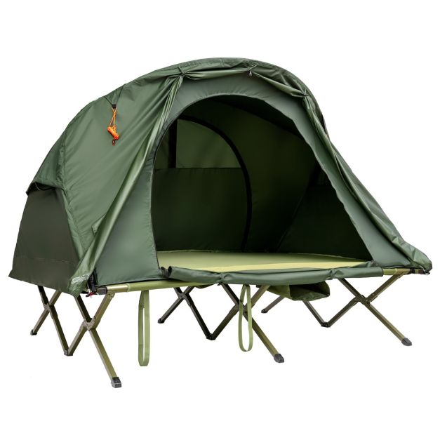 Tenda da campeggio per 2 persone con copertura esterna impermeabile, Tenda  da campeggio 4 in 1 con lettino Verde - Costway