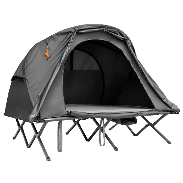 Tenda da campeggio per 2 persone con copertura esterna impermeabile, Tenda  da campeggio 4 in 1 con lettino Grigio - Costway