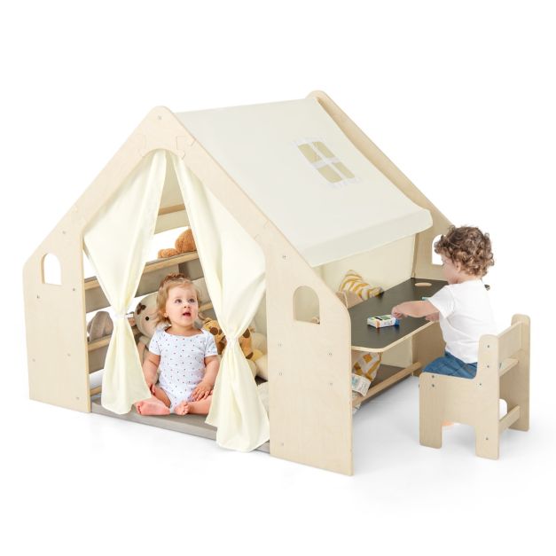 Tenda da Gioco Tenda per Bambini Pieghevole Grande Teepee 120x120x130 cm, Bianco Play House