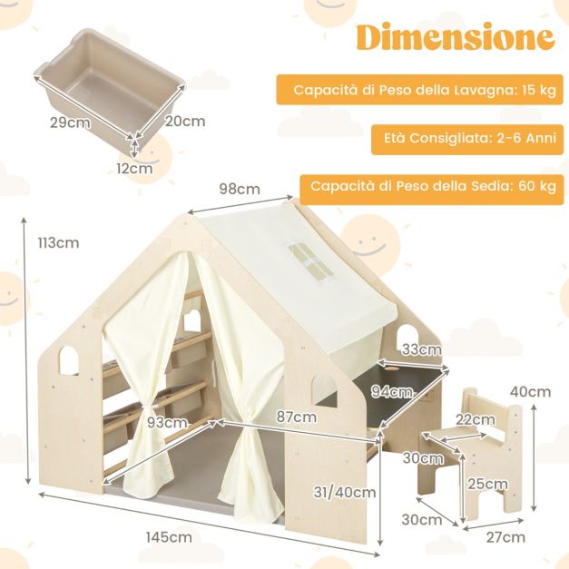 Tenda Da Gioco Goutime Per Bambini Con Tappetino, Beige, Per Interni/esterni, Dai 3 Ai 6 Anni