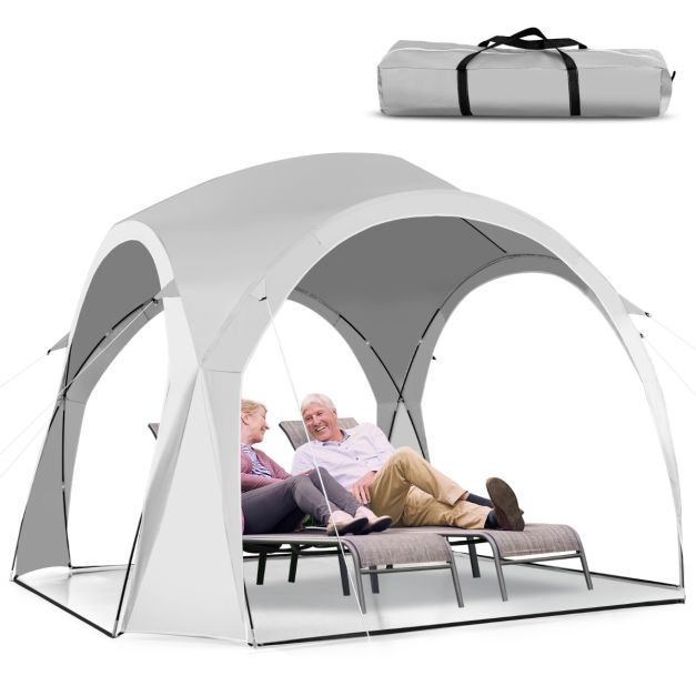 COSTWAY Tenda da Spiaggia Pieghevole 183 x 183 cm, Tenda da Mare con Borsa di Trasporto, Parete Removibile e 8 Tasche per Sabbia, per Spiaggia, Campeggio e Picnic (Blu e Bianco, 183