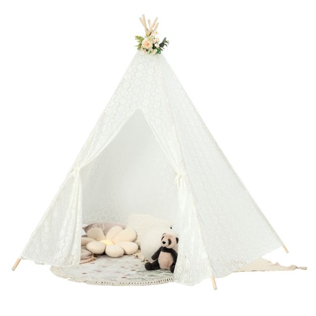 Tenda Teepee in pizzo trasparente con fili luminosi colorati per bambini e  adulti, Tettuccio a 5 lati Bianco - Costway