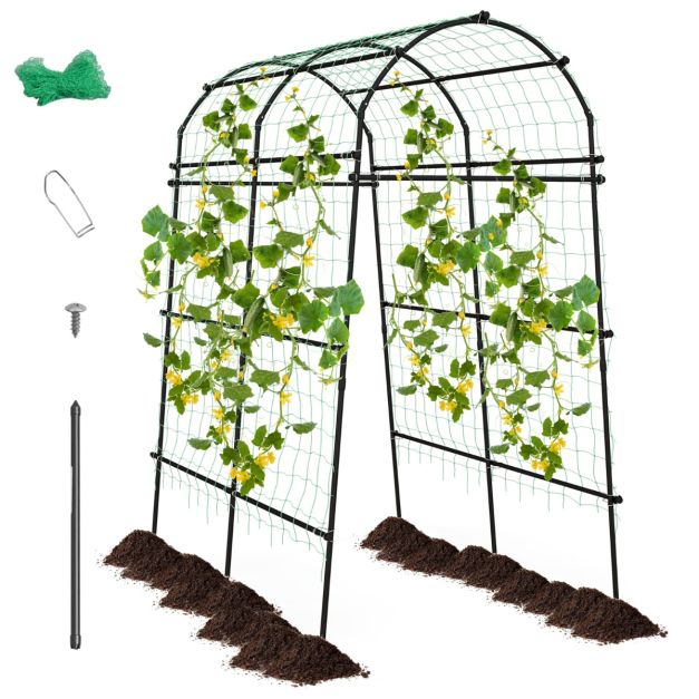 Traliccio ad arco per piante rampicanti con struttura in metallo rivestito  in PE, Supporto per verdure alto 230cm - Costway