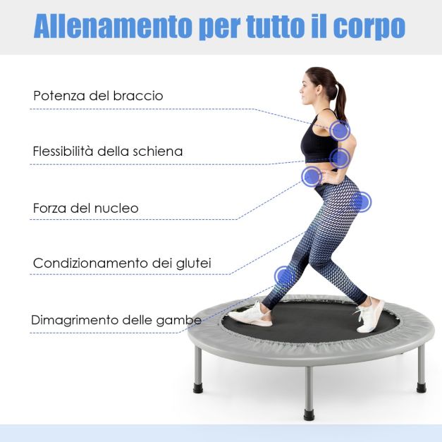 Mini trampolino pieghevole da 101,6 cm/121,9 cm, per adulti, 450/272,2 kg, con manico in schiuma regolabile, per palestra domestica, piccolo esercizio, per allenamento al chiuso o in giardino