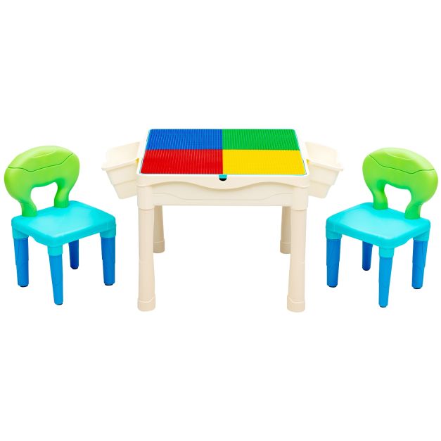 Honganrunli Set di tavolo per bambini con sedie 4 scatole portaoggetti tavolo da pranzo per bambini set di tovagliette Multi Activity giochi per bambini con 83 blocchi grandi tavolo per scrivere 