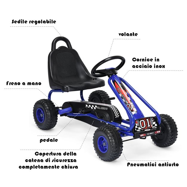 AIYAPLAY Gokart A Pedali Per Bambini 3-6 Anni – Con Freno A Mano, Retro E Ruote Silenziose, Rosso