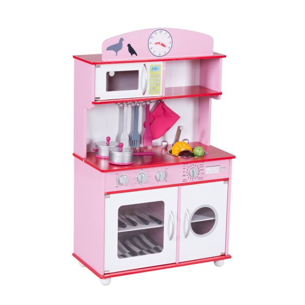 Cucina giocattolo per bambini in legno con accessori Cucina gioco  riproduzione perfetta 60x30x107cm Rosa - Costway