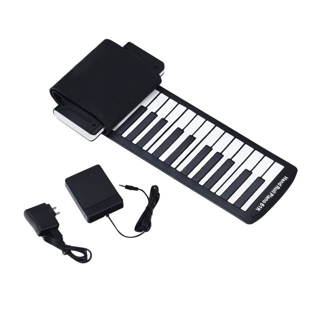 Tastiera elettrica arrotolabile con 61 tasti, Pianoforte pieghevole e  portatile con pedale di risonanza - Costway