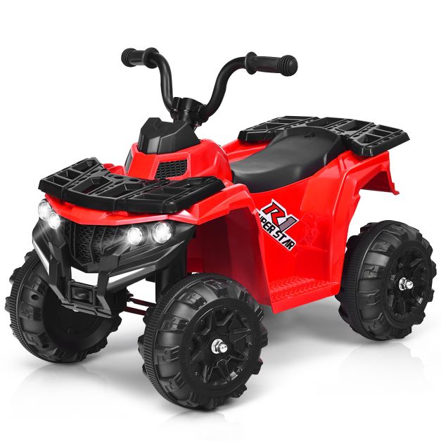 Quad ATV cavalcabile con fari e musica per bambini, Giocattolo elettrico  con batteria 6 V e AUX Rosso - Costway