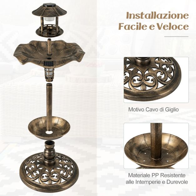 COSTWAY Mangiatoia per uccelli con luce solare, vaso per fiori, mangiatoia per uccelli e supporto, mangiatoia per uccelli retro, vasca per uccelli