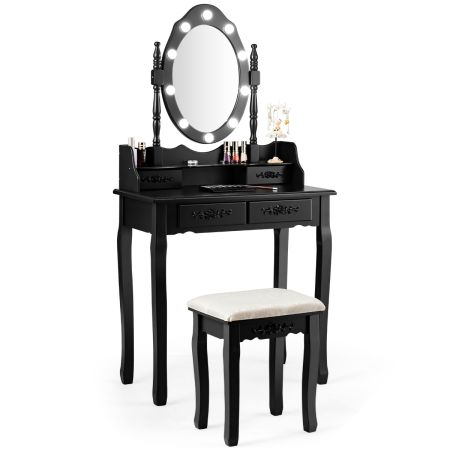 set toeletta con specchio ovale e 10 lampadine LED