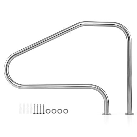 Corrimano per piscina in acciaio inox con design ergonomico, facile da montare e accessori inclusi per una sicurezza ottimale.