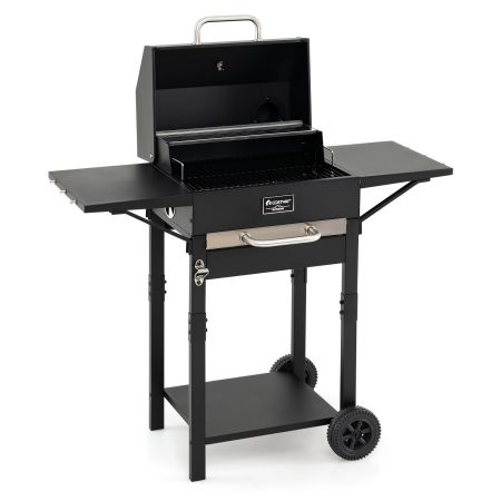 Barbecue a carbonella con ampio ripiano inferiore e sei ganci, ideale per organizzare ingredienti durante le grigliate.
