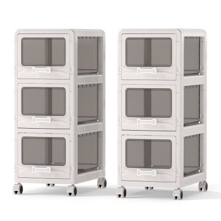 Cassettiera salvaspazio con 3 cassetti, in plastica semi-trasparente, con ruote bloccabili per un'organizzazione elegante.