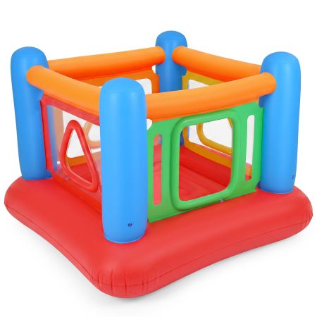 Castello gonfiabile per bambini con tunnel colorati, realizzato in materiali sicuri, ideale per feste e gioco all'aperto.