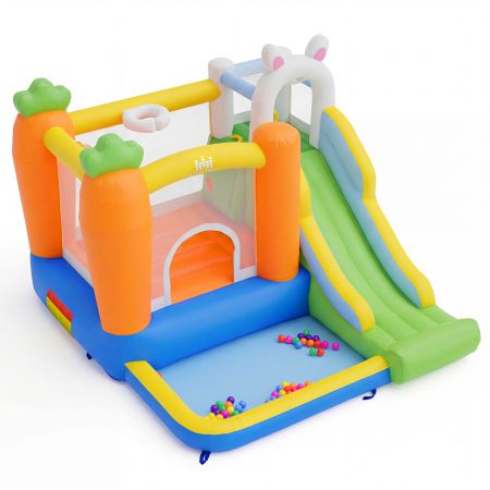 Castello gonfiabile per bambini con trampolino, scivolo e piscina di palline, ideale per divertimento interno ed.