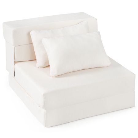 Divano letto comodo pieghevole in tessuto chenille, Poltrona letto convertibile 3-in-1 con 2 cuscini 2 Colori