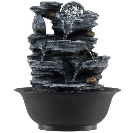 Fontana da tavolo a cascata in resina con luce LED, pompa silenziosa e design a gradini per un'atmosfera zen in casa.