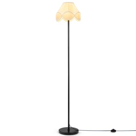 Lampada da terra con paralume in tessuto e design elegante, perfetta per illuminare spazi domestici e uffici.
