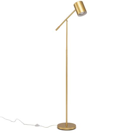 Lampada da terra regolabile in metallo dorato con interruttore a pedale, ideale per camera da letto e studio.