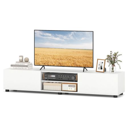 Mobile porta TV elegante con 2 mobiletti e 2 ripiani aperti, misura 160 x 35 x 30 cm, ideale per soggiorno e camera da letto.