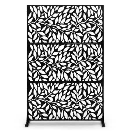 Pannello decorativo esterno in metallo, con design modulare e motivi traforati, per privacy in giardini e balconi.