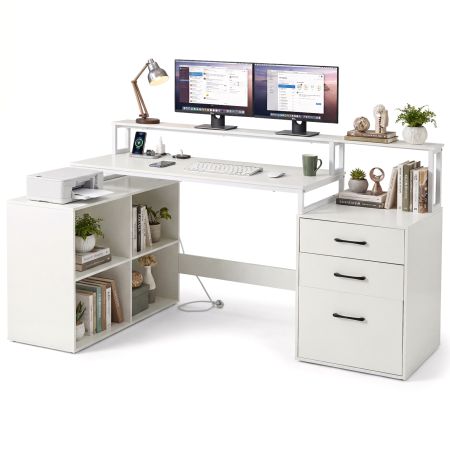 scrivania forma a l cassetti bianco moderno legno ufficio computer lavoro spazio angolo