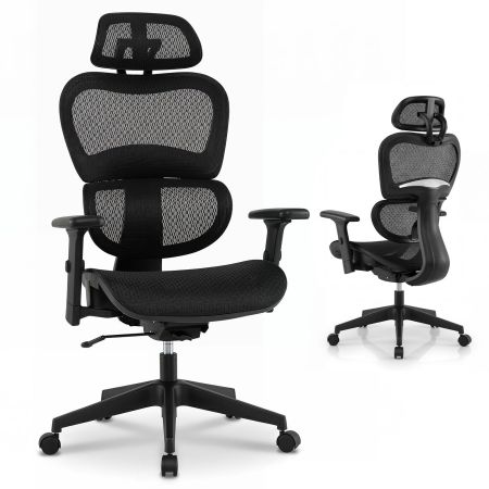 Sedia da ufficio ergonomica con schienale reclinabile, poggiatesta regolabile e supporto lombare, ideale per il comfort.
