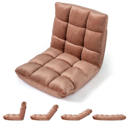 Sedia imbottita da pavimento regolabile in 14 posizioni, colore marrone, ideale per relax e intrattenimento in casa.