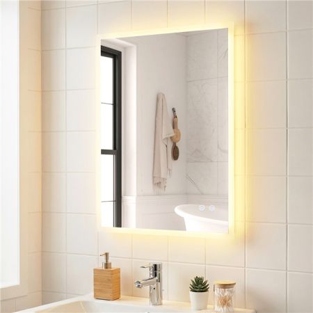 Specchio led bagno parete rettangolare anti-appannamento memoria 3 colori dimmerazione, Specchio vetro temperato infrangibile 70 x 50 cm