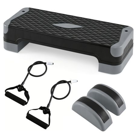 Stepper fitness regolabile con bande di resistenza, antiscivolo e supporto fino a 300 kg per allenamenti completi a casa.