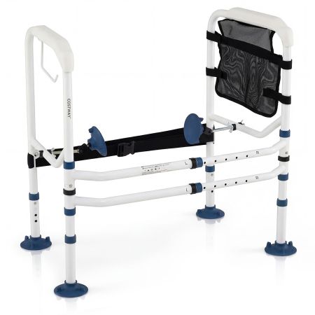 Supporto per wc con braccioli imbottiti portarotolo e tasca, Corrimano di sicurezza per wc in acciaio inox per anziani disabili Bianco