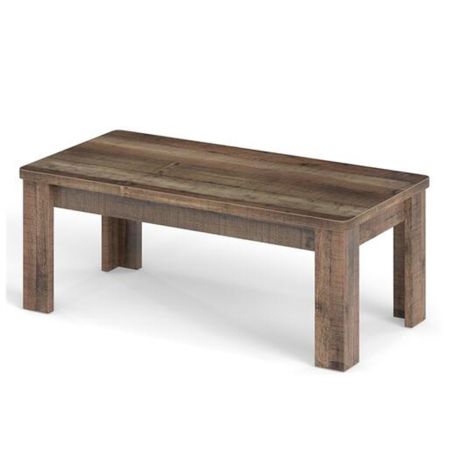 Tavolino rettangolare con effetto legno, piano ampio di 120 x 60 cm, ideale per soggiorno, studio o ufficio.