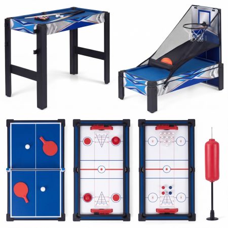 Tavolo da gioco 6-in-1 per bambini con biliardo, ping pong e basket, ideale per divertimento in famiglia e risparmio di spazio.